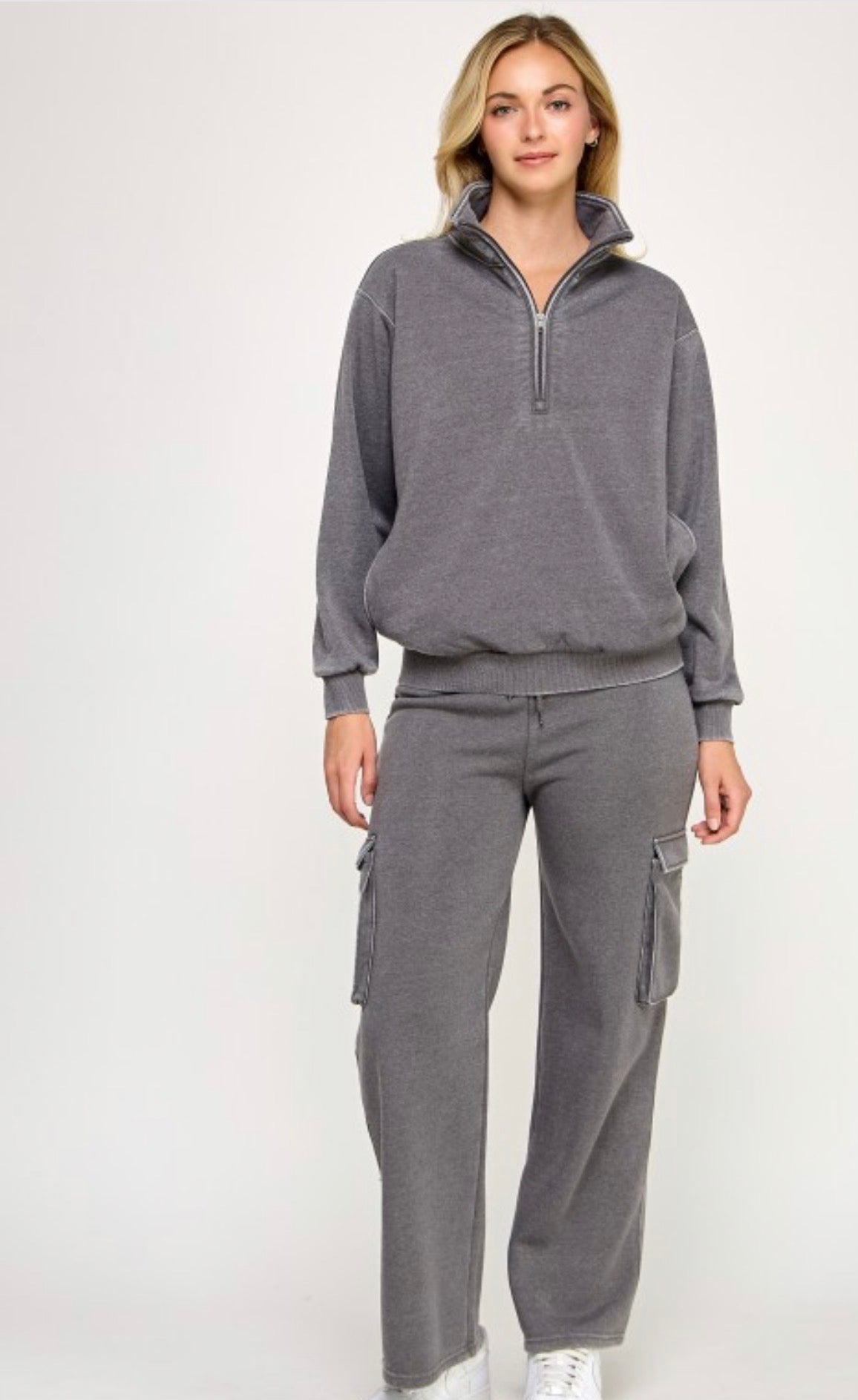 2 pc Cargo Pants w/ Half Zipper Sweater